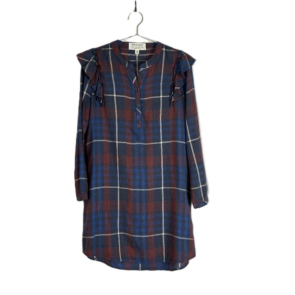 Anthropologie Cloth & Stone Long Sleeve Plaid Ruffle Shirt Dress PS